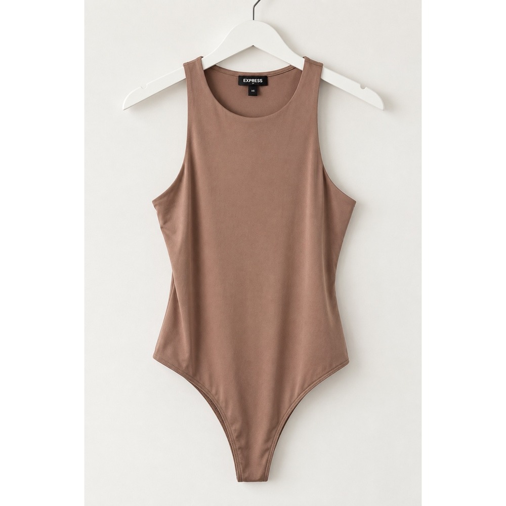 Express Body Contour Taupe Scoop Neck Thong Bodysuit XS